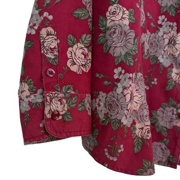 Papagallo Blouse Long Sleeve Burgundy Print 2X - Picture 5 of 16